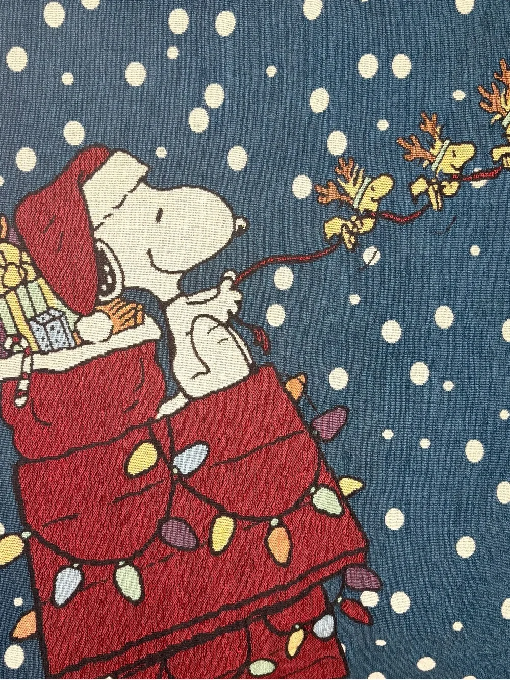 VTG Peanuts Snoopy Christmas Woven Tapestry/Thrw/Blankt Fringe Holiday Woodstock